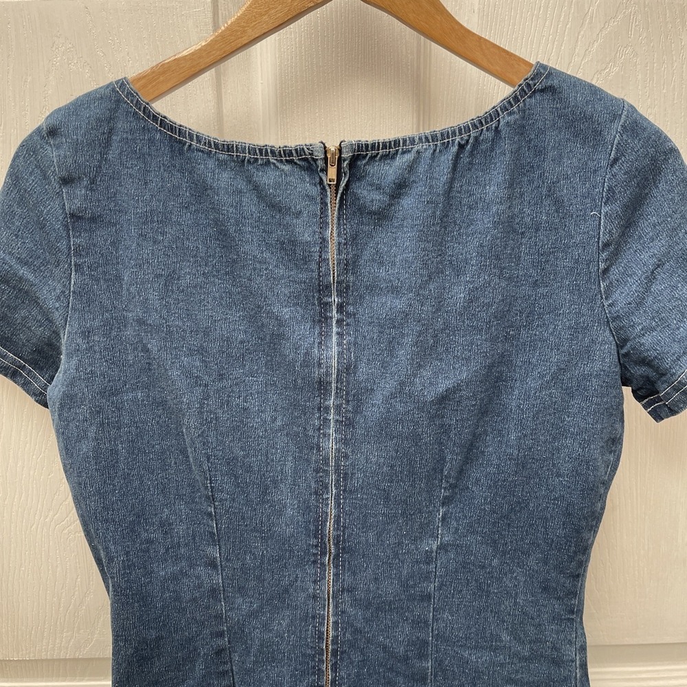 VTG Women's Chorus Blues‎ Denim Zipup Ruffle Dress Size 11 / 12 Cowgirl Country - Picture 6 of 7